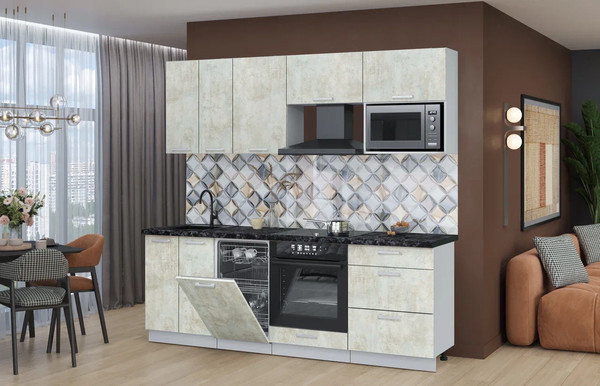 Изображение товара Кухонный гарнитур Интерлиния Мила Лайт 2.25-ПМ4 (бетон лайт/бетон лайт/кастилло темный)