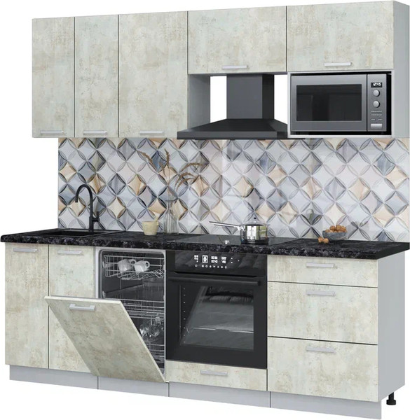 Изображение товара Кухонный гарнитур Интерлиния Мила Лайт 2.25-ПМ4 (бетон лайт/бетон лайт/кастилло темный)