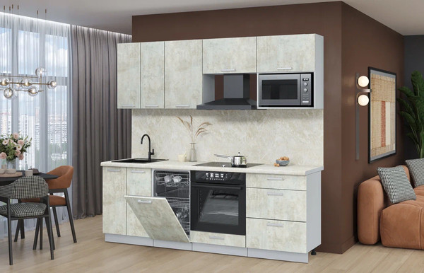 Изображение товара Кухонный гарнитур Интерлиния Мила Лайт 2.25-ПМ4 (бетон лайт/бетон лайт/опал светлый)