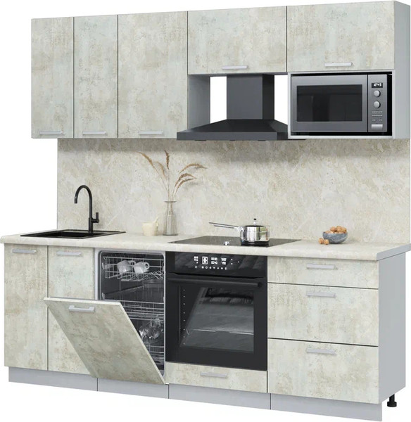 Изображение товара Кухонный гарнитур Интерлиния Мила Лайт 2.25-ПМ4 (бетон лайт/бетон лайт/опал светлый)