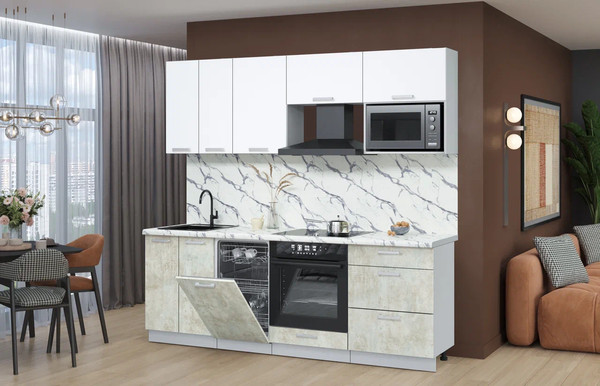 Изображение товара Кухонный гарнитур Интерлиния Мила Лайт 2.25-ПМ4  (белый платинум/бетон лайт/белый гранит)