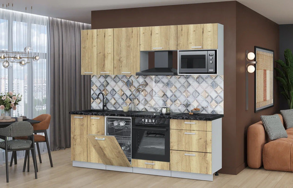 Изображение товара Кухонный гарнитур Интерлиния Мила Лайт 2.25-ПМ4  (дуб золотой/дуб золотой/кастилло темный)