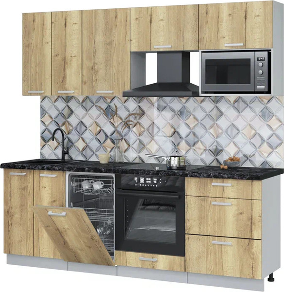 Изображение товара Кухонный гарнитур Интерлиния Мила Лайт 2.25-ПМ4  (дуб золотой/дуб золотой/кастилло темный)