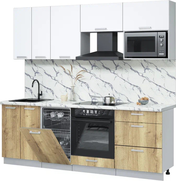 Изображение товара Кухонный гарнитур Интерлиния Мила Лайт 2.25-ПМ4 (белый платинум/дуб золотой/белый гранит)