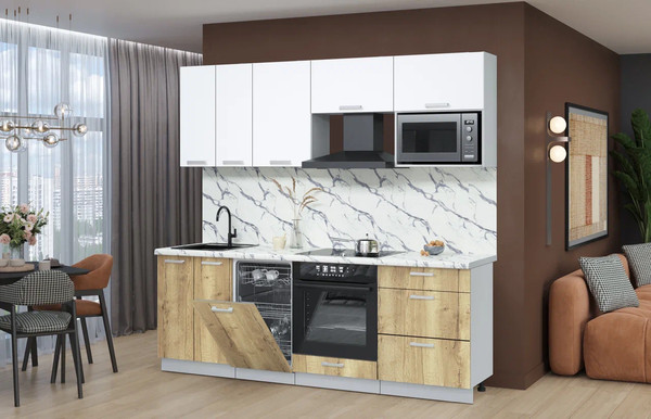 Изображение товара Кухонный гарнитур Интерлиния Мила Лайт 2.25-ПМ4 (белый платинум/дуб золотой/белый гранит)