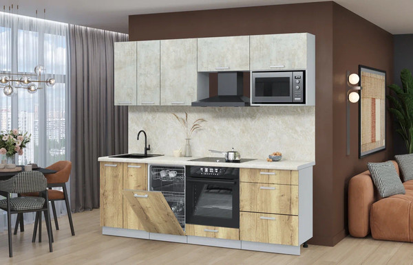 Изображение товара Кухонный гарнитур Интерлиния Мила Лайт 2.25-ПМ4  (бетон лайт/дуб золотой/опал светлый)