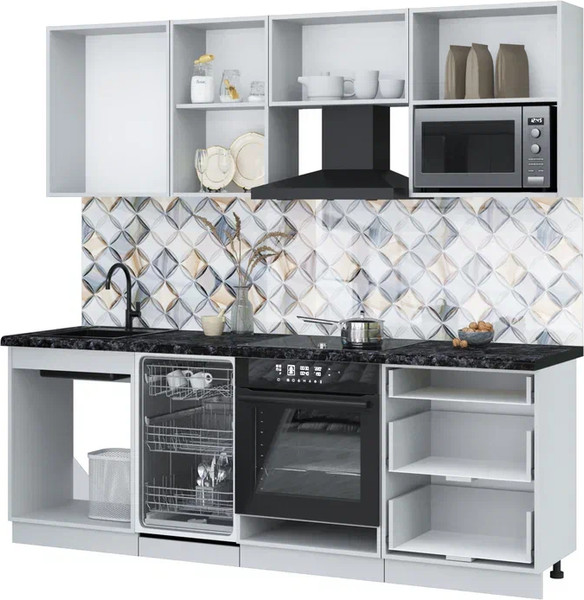 Изображение товара Кухонный гарнитур Интерлиния Мила Лайт 2.25-ПМ4  (вудлайн кремовый/дуб золотой/травертин серый)