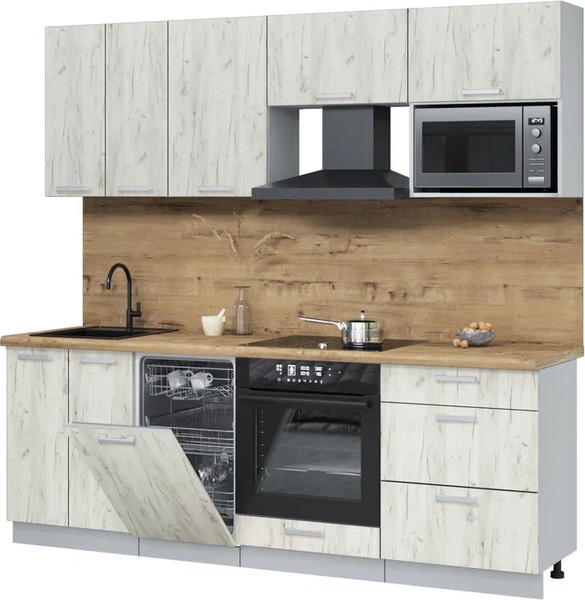 Изображение товара Кухонный гарнитур Интерлиния Мила Лайт 2.25-ПМ4 (дуб белый/дуб белый/дуб бунратти)