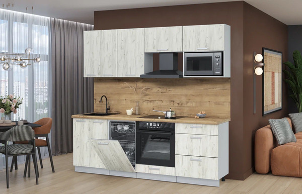 Изображение товара Кухонный гарнитур Интерлиния Мила Лайт 2.25-ПМ4 (дуб белый/дуб белый/дуб бунратти)