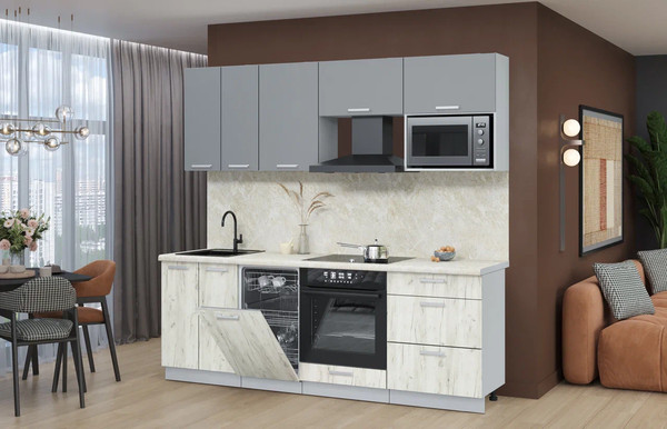 Изображение товара Кухонный гарнитур Интерлиния Мила Лайт 2.25-ПМ4  (серебро/дуб белый/опал светлый)