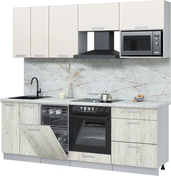 Изображение товара Кухонный гарнитур Интерлиния Мила Лайт 2.25-ПМ4 (персидский жемчуг/дуб белый/серый каспий)