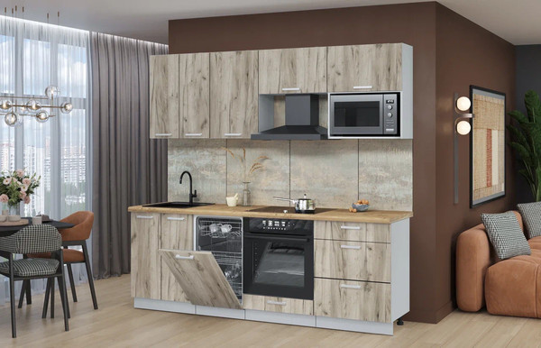 Изображение товара Кухонный гарнитур Интерлиния Мила Лайт 2.25-ПМ4 (дуб серый/дуб серый/дуб бунратти)