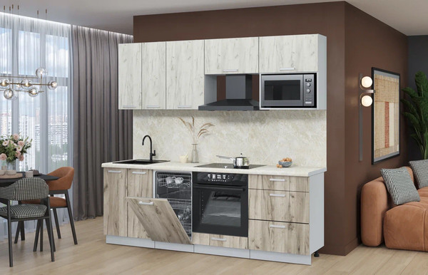 Изображение товара Кухонный гарнитур Интерлиния Мила Лайт 2.25-ПМ4 (дуб белый/дуб серый/опал светлый)