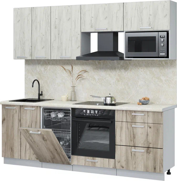 Изображение товара Кухонный гарнитур Интерлиния Мила Лайт 2.25-ПМ4 (дуб белый/дуб серый/опал светлый)