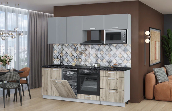 Изображение товара Кухонный гарнитур Интерлиния Мила Лайт 2.25-ПМ4 (серебро/дуб серый/кастилло темный)