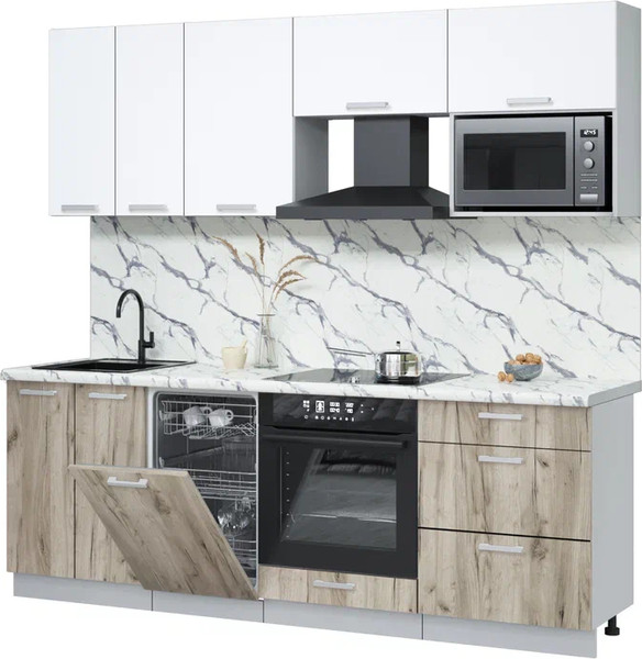 Изображение товара Кухонный гарнитур Интерлиния Мила Лайт 2.25-ПМ4 (белый платинум/дуб серый/белый гранит)