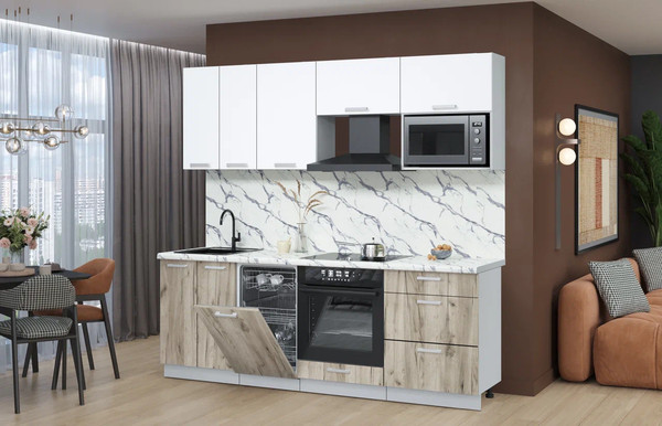 Изображение товара Кухонный гарнитур Интерлиния Мила Лайт 2.25-ПМ4 (белый платинум/дуб серый/белый гранит)