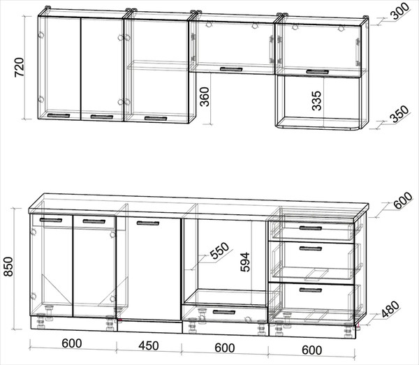 Изображение товара Кухонный гарнитур Интерлиния Мила Лайт 2.25-ПМ4 (бетон лайт/дуб серый/бискайская сосна)