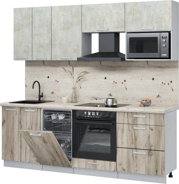 Изображение товара Кухонный гарнитур Интерлиния Мила Лайт 2.25-ПМ4 (бетон лайт/дуб серый/бискайская сосна)