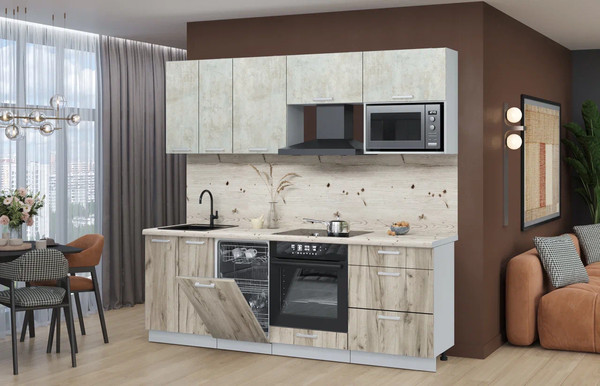 Изображение товара Кухонный гарнитур Интерлиния Мила Лайт 2.25-ПМ4 (бетон лайт/дуб серый/бискайская сосна)