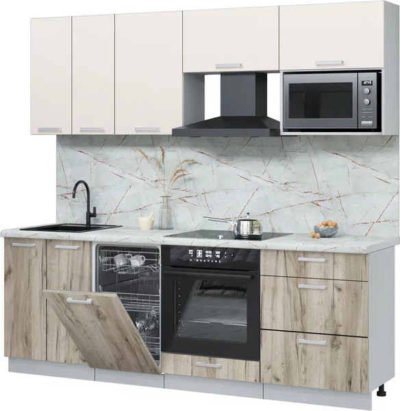 Изображение товара Кухонный гарнитур Интерлиния Мила Лайт 2.25-ПМ4 (персидский жемчуг/дуб серый/серый каспий)