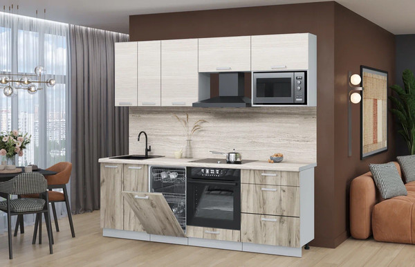 Изображение товара Кухонный гарнитур Интерлиния Мила Лайт 2.25-ПМ4 (вудлайн кремовый/дуб серый/травертин серый)