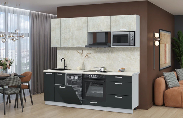 Изображение товара Кухонный гарнитур Интерлиния Мила Лайт 2.25-ПМ4 ( бетон лайт/антрацит/опал светлый)