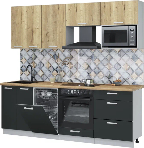 Изображение товара Кухонный гарнитур Интерлиния Мила Лайт 2.25-ПМ4 (дуб золотой/антрацит/дуб бунратти)