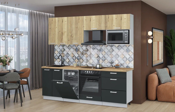 Изображение товара Кухонный гарнитур Интерлиния Мила Лайт 2.25-ПМ4 (дуб золотой/антрацит/дуб бунратти)