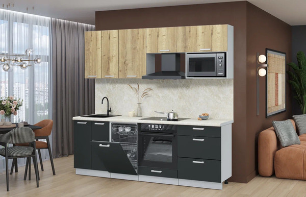 Изображение товара Кухонный гарнитур Интерлиния Мила Лайт 2.25-ПМ4 (дуб золотой/антрацит/опал светлый)