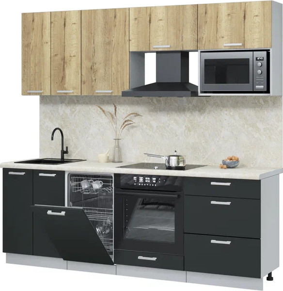 Изображение товара Кухонный гарнитур Интерлиния Мила Лайт 2.25-ПМ4 (дуб золотой/антрацит/опал светлый)