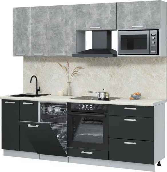 Изображение товара Кухонный гарнитур Интерлиния Мила Лайт 2.25-ПМ4 (бетон/антрацит/опал светлый)