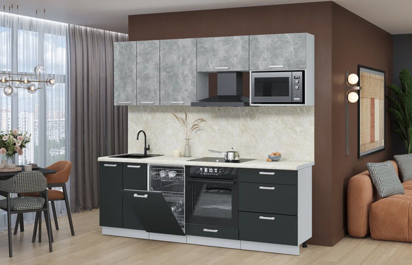 Изображение товара Кухонный гарнитур Интерлиния Мила Лайт 2.25-ПМ4 (бетон/антрацит/опал светлый)