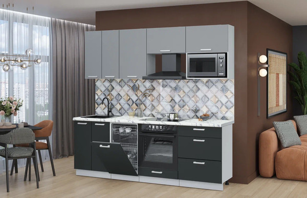 Изображение товара Кухонный гарнитур Интерлиния Мила Лайт 2.25-ПМ4  (серебро/антрацит/белый гранит)