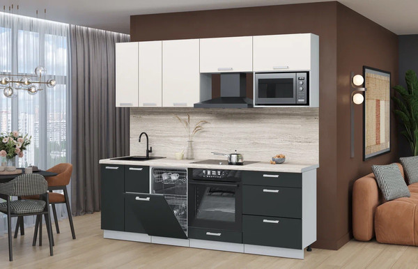 Изображение товара Кухонный гарнитур Интерлиния Мила Лайт 2.25-ПМ4  (персидский жемчуг/антрацит/травертин серый)