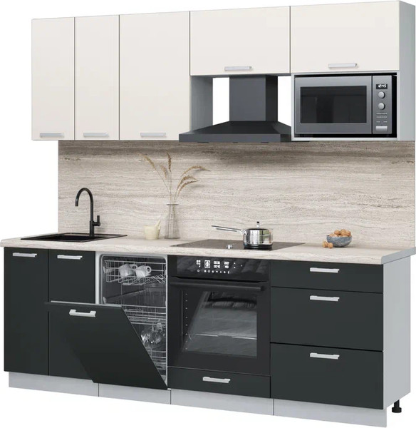 Изображение товара Кухонный гарнитур Интерлиния Мила Лайт 2.25-ПМ4  (персидский жемчуг/антрацит/травертин серый)