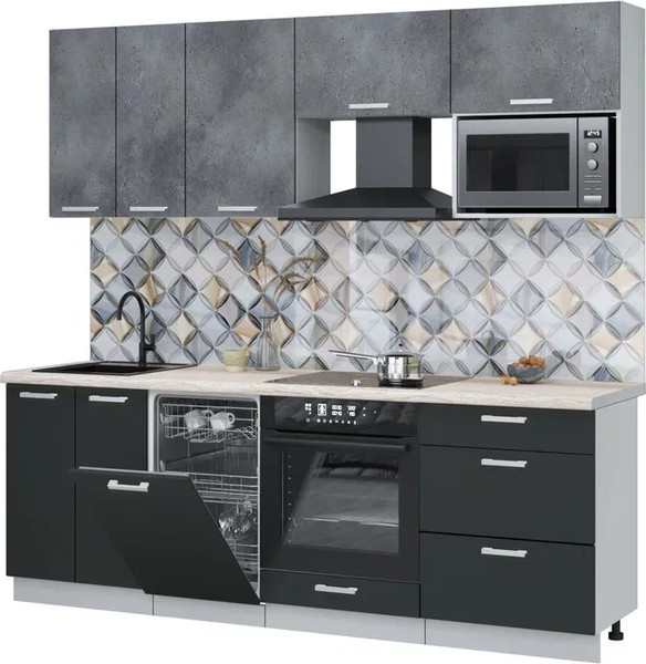 Изображение товара Кухонный гарнитур Интерлиния Мила Лайт 2.25-ПМ4 (бетон портленд/антрацит/травертин серый)