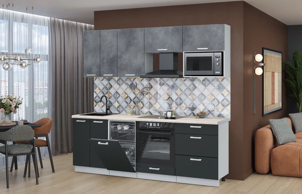 Изображение товара Кухонный гарнитур Интерлиния Мила Лайт 2.25-ПМ4 (бетон портленд/антрацит/травертин серый)