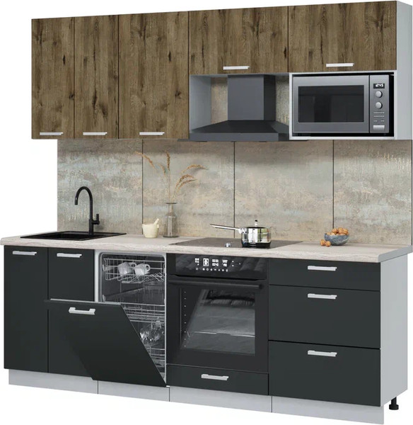 Изображение товара Кухонный гарнитур Интерлиния Мила Лайт 2.25-ПМ4  (дуб веллингтон/антрацит/травертин серый)