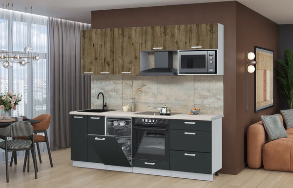 Изображение товара Кухонный гарнитур Интерлиния Мила Лайт 2.25-ПМ4  (дуб веллингтон/антрацит/травертин серый)