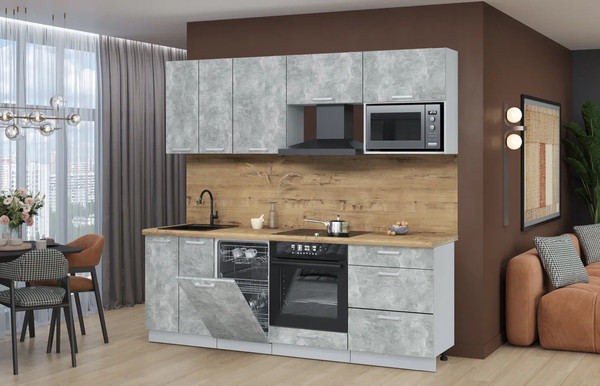 Изображение товара Кухонный гарнитур Интерлиния Мила Лайт 2.25-ПМ4 (бетон/бетон/дуб бунратти)