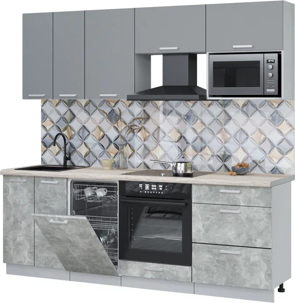 Изображение товара Кухонный гарнитур Интерлиния Мила Лайт 2.25-ПМ4 (серебро/бетон/травертин серый)