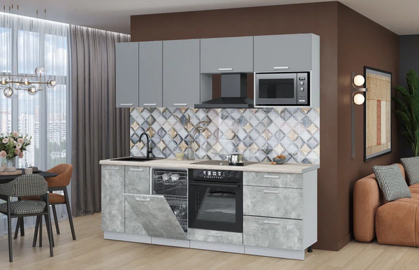 Изображение товара Кухонный гарнитур Интерлиния Мила Лайт 2.25-ПМ4 (серебро/бетон/травертин серый)