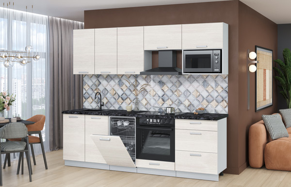 Изображение товара Кухонный гарнитур Интерлиния Мила Лайт 2.45-ПМ4  (вудлайн кремовый/вудлайн кремовый/кастилло темный)