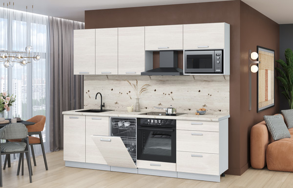 Изображение товара Кухонный гарнитур Интерлиния Мила Лайт 2.45-ПМ4  (вудлайн кремовый/вудлайн кремовый/бискайская сосна)