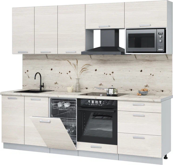 Изображение товара Кухонный гарнитур Интерлиния Мила Лайт 2.45-ПМ4  (вудлайн кремовый/вудлайн кремовый/бискайская сосна)