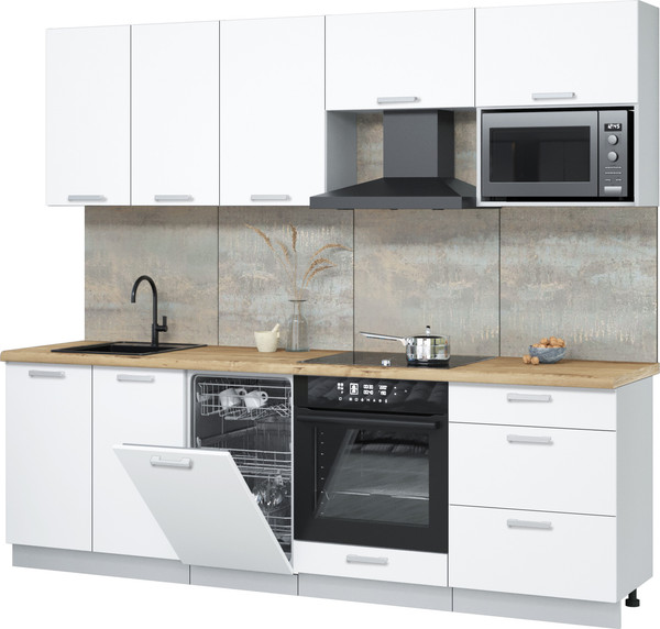 Изображение товара Кухонный гарнитур Интерлиния Мила Лайт 2.45-ПМ4  (белый платинум/белый платинум/дуб бунратти)