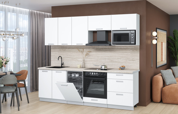 Изображение товара Кухонный гарнитур Интерлиния Мила Лайт 2.45-ПМ4  (белый платинум/белый платинум/травертин серый)