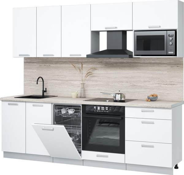 Изображение товара Кухонный гарнитур Интерлиния Мила Лайт 2.45-ПМ4  (белый платинум/белый платинум/травертин серый)