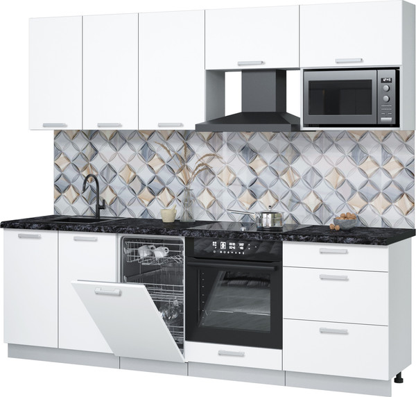 Изображение товара Кухонный гарнитур Интерлиния Мила Лайт 2.45-ПМ4 (белый платинум/белый платинум/кастилло темный)